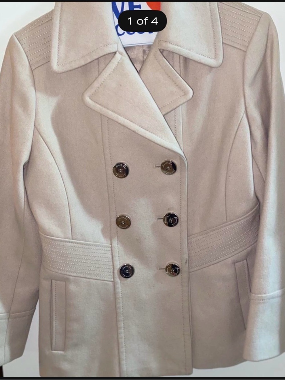 Kenneth Cole Cream Double-Breasted Peacoat